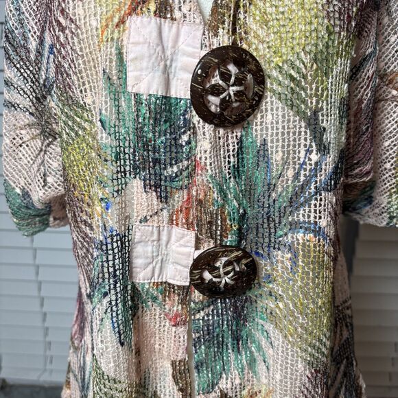 Boho Coastal open Knit Top M Shark Bite Hem Resort Beach Vacation SZ S - Picture 4 of 10